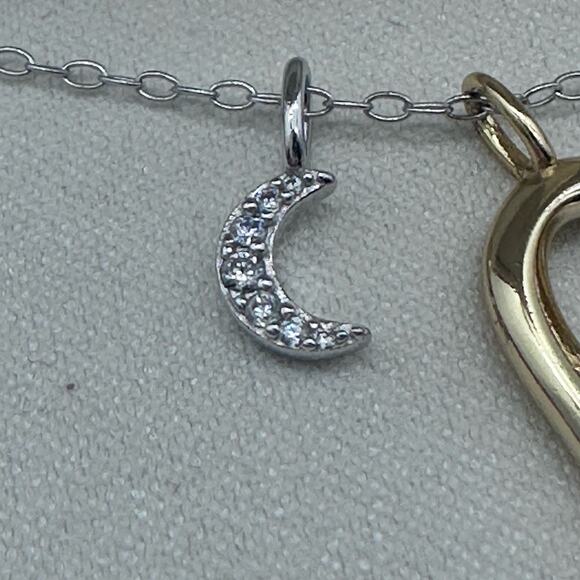 NEW in Gift Box Cubic Zirconia diamond MOON - gold Heart Sterling Silver Chain - Picture 7 of 14